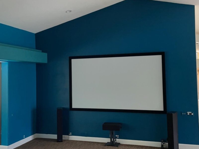 Teal Accent Wall Home Theater Room